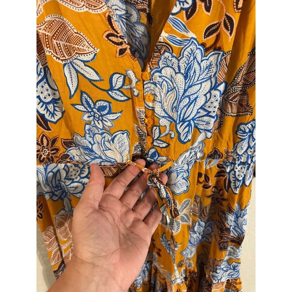 Anthropologie Y Abel the Label Mango Magic Floral Paisley Yellow Boho Maxi Dress - Picture 5 of 11